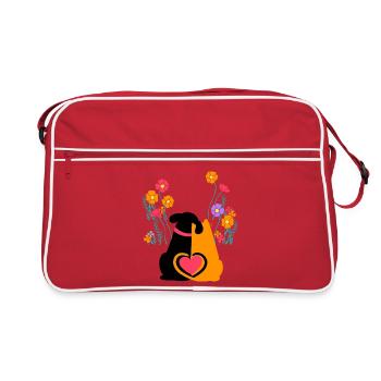 chien, chat, jardin, amour, nature, amoureux de la nature - Sac Retro - rouge/blanc - Devant