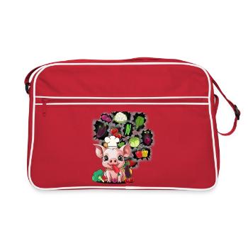 Vegetarian Cooking Piglet Piggy Vegetable Kitchen - Retro Bag - red/white - Front