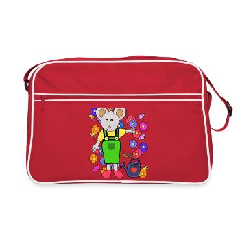 Maus Gärtner Sommer Blumen Gartenarbeit Kinder - Retro Tasche - Rot/Weiß - Vorne