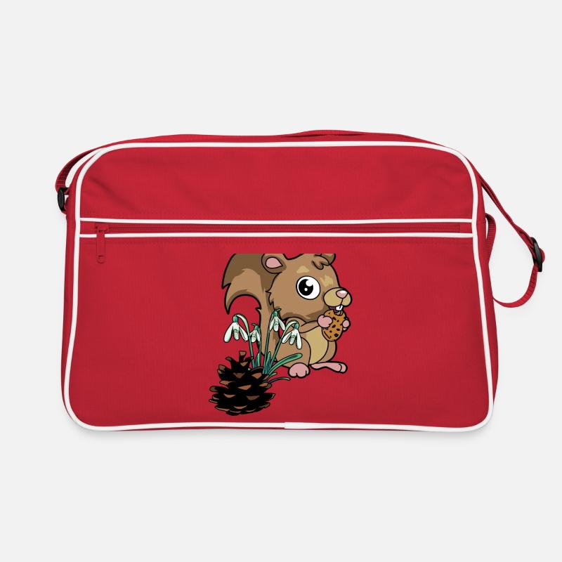 Waldtiere Frühling Eichhörnchen Schneeglöckchen Retro Tasche