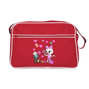 Katze Katzen Kind Kinder Baby - Retro Tasche - Rot/Weiß - Vorne