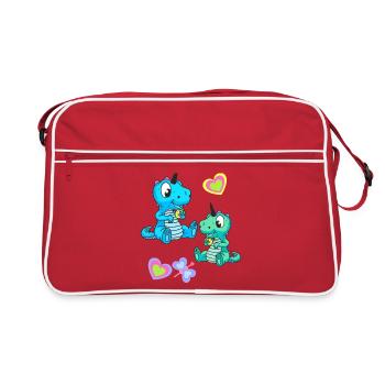 Einhorn Drache Retro Kinder Kind Baby - Retro Tasche - Rot/Weiß - Vorne