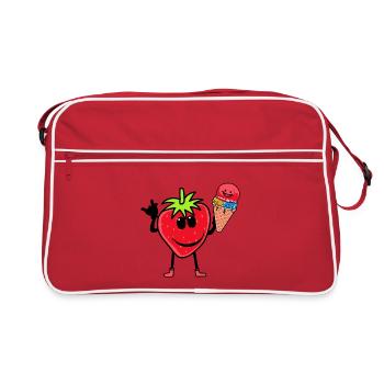Erdbeerer Erdbeere Eis Eiscrem Eiskrem Kinder - Retro Tasche - Rot/Weiß - Vorne