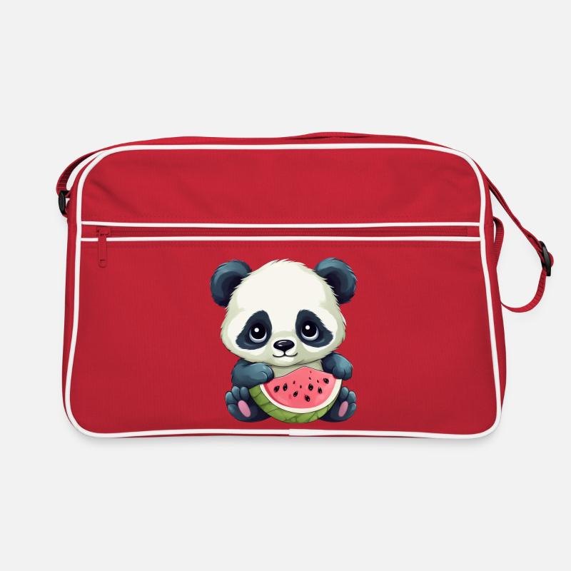 Süßes Panda mit Wassermelone - Retro Tasche - Rot/Weiß