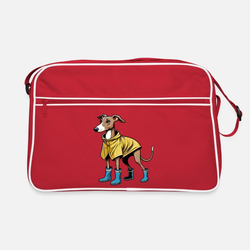 Whippet im Regenmantel - Retro Tasche - Rot/Weiß