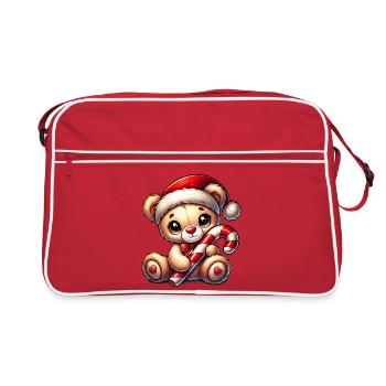 Teddy bear with candy cane – Sweet Christmas design - Retro Bag - red/white - Front