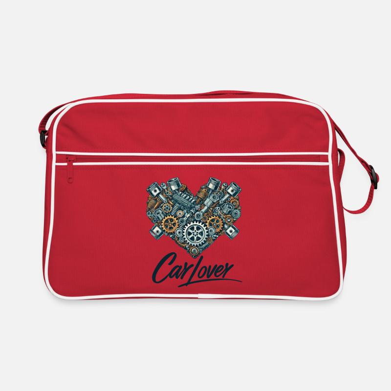 Car Lover Heart - Retro Tasche - Rot/Weiß