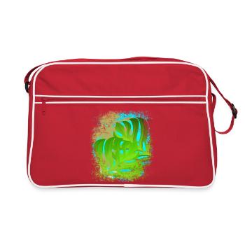 Holiday feeling palm trees & Monstera leaves green/gold - Retro Bag - red/white - Front