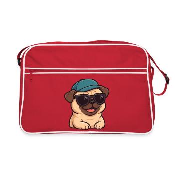 Cool Pug with Sunglasses Summer Joy Cartoon - Retro Bag - red/white - Front