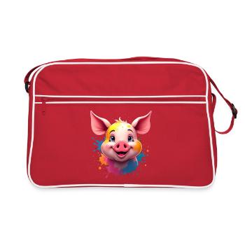 Jolie tête de cochon avec des touches de couleur - Sac Retro - rouge/blanc - Devant
