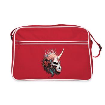 Crâne de licorne avec des fleurs - Sac Retro - rouge/blanc - Devant