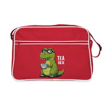 Tea Rex – Funny dinosaur with teacup - Retro Bag - red/white - Front