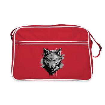 Grey Wolf – Strong Animal Motif - Retro Bag - red/white - Front