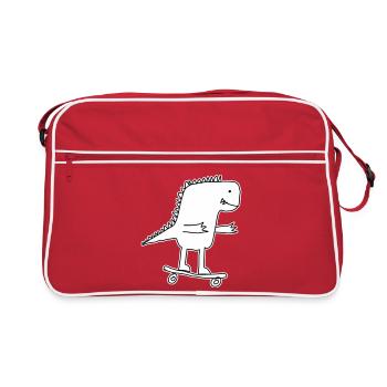 Dino skateboard dessin animé, Cool dinosaure Nerd enfants - Sac Retro - rouge/blanc - Devant