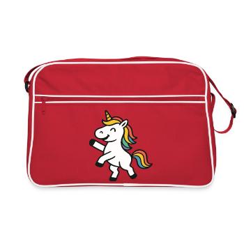 Happy Jumping Unicorn with Colorful Mane Art - Retro Bag - red/white - Front