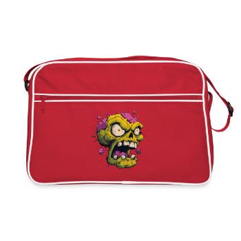 Explodierender Schädel – Comic Horror Motiv - Retro Tasche - Rot/Weiß - Vorne