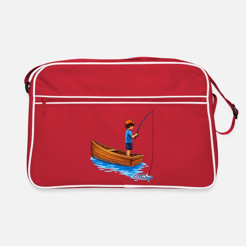 Junge beim Angeln im Boot Illustration  Retro Tasche