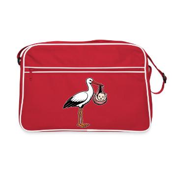 Cigogne avec Bébé Paix en tissu rose - Sac Retro - rouge/blanc - Devant