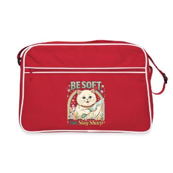 Be Soft Stay Sharp Katze Katzenmama sarkastisch - Retro Tasche - Rot/Weiß - Vorne