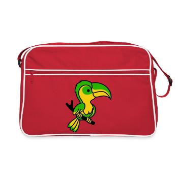 Neon Toucan in Green and Yellow - Retro Bag - red/white - Front