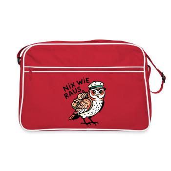 Eule mit Rucksack - Retro Tasche - Rot/Weiß - Vorne
