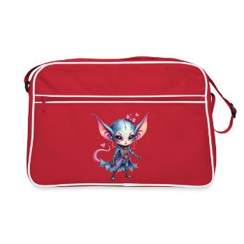 Chibi Dämon Fantasy Blau Pink - Retro Tasche - Rot/Weiß - Vorne