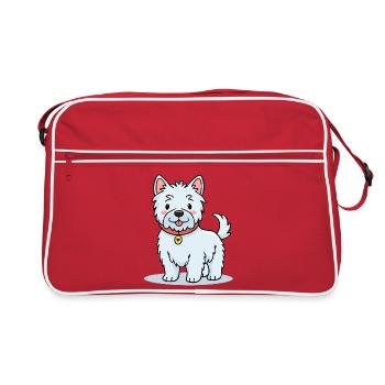 Kleiner West Highland-Terrier (Comic) - Retro Tasche - Rot/Weiß - Vorne