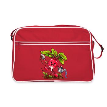Fröhliches Radieschen beim Gärtnern  - Retro Tasche - Rot/Weiß - Vorne