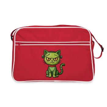 Grüne Zombie-Katze - Retro Tasche - Rot/Weiß - Vorne