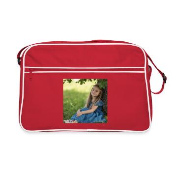 Blaues Sommerkleid im Grünen - Retro Tasche - Rot/Weiß - Vorne