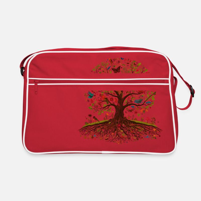 Lebendiger Lebensbaum - Retro Tasche - Rot/Weiß