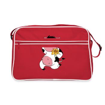 vache, fleur, vaches, boeuf, bovins, bovins de boucherie - Sac Retro - rouge/blanc - Devant