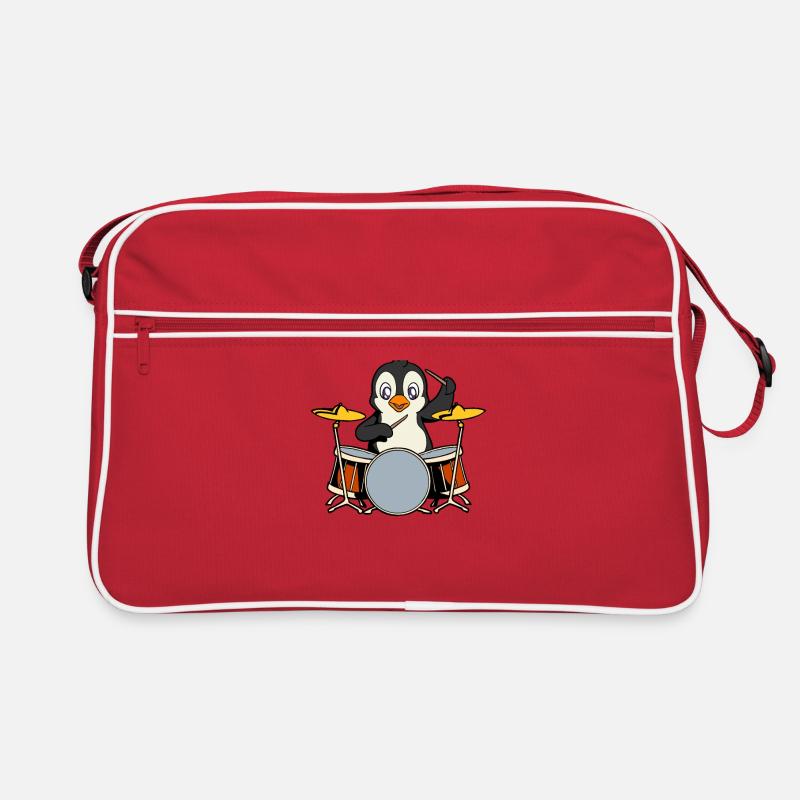 Comic Pinguin spielt Schlagzeug Retro Tasche