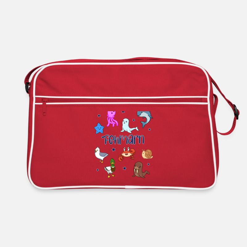 Süße Tiere in Fehmarn - Retro Tasche - Rot/Weiß