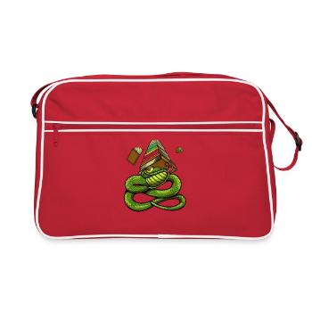 Cartoon Schlange mit Bücherstapel - Bücherwurm - Retro Tasche - Rot/Weiß - Vorne