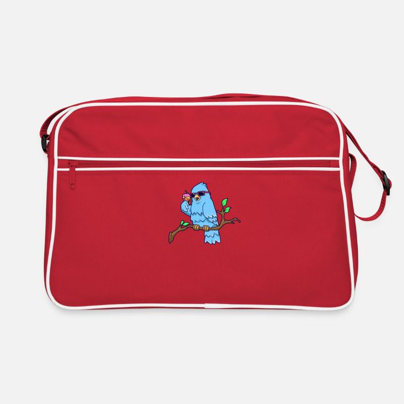 Cool bird on branch eats ice cream cone Retro Bag