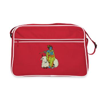 Dieu hindou - le joueur de flûte bleue Krishna - Sac Retro - rouge/blanc - Devant