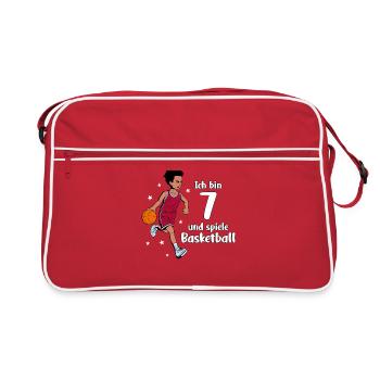 Junge spielt Basketball - Ich bin 7 Jahre - Retro Tasche - Rot/Weiß - Vorne