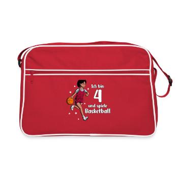 Mädchen spielt Basketball - Ich bin 4 Jahre - Retro Tasche - Rot/Weiß - Vorne
