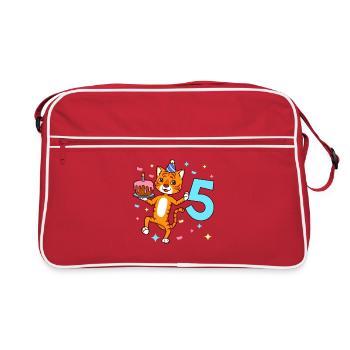With Tiger - Boys Birthday 5 years - Retro Bag - red/white - Front