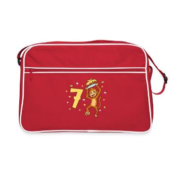 With monkey - children's birthday 7 years - Retro Bag - red/white - Front