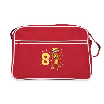 With monkey - children's birthday 8 years - Retro Bag - red/white - Front