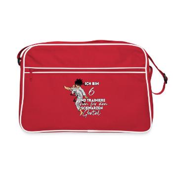 Ich bin 6 - Jungen Karate - Retro Tasche - Rot/Weiß - Vorne