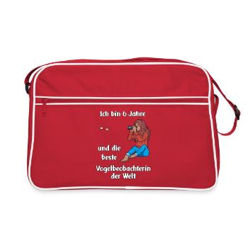 Ich bin 6 - Mädchen Vogelbeobachtung - Retro Tasche - Rot/Weiß - Vorne