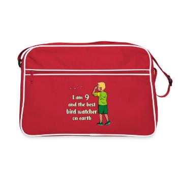 J’ai 9 ans - Observation des oiseaux garçon - Sac Retro - rouge/blanc - Devant