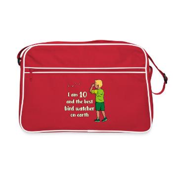 J’ai 10 ans - Observation des oiseaux garçon - Sac Retro - rouge/blanc - Devant