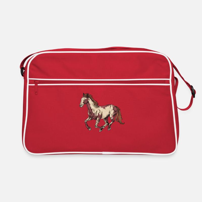 Zeichnung eines Paint Horse - Retro Tasche - Rot/Weiß
