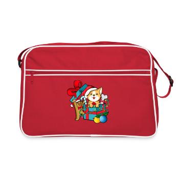 With gingerbread man in a gift - Corgi Christmas - Retro Bag - red/white - Front