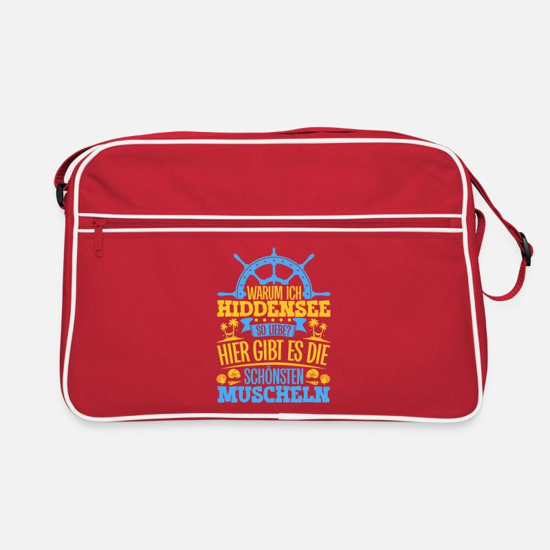 Schöne Muscheln - Warum ich Hiddensee so liebe - Retro Tasche - Rot/Weiß