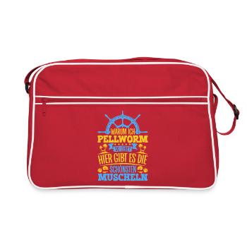 Schöne Muscheln - Warum ich Pellworm so liebe - Retro Tasche - Rot/Weiß - Vorne